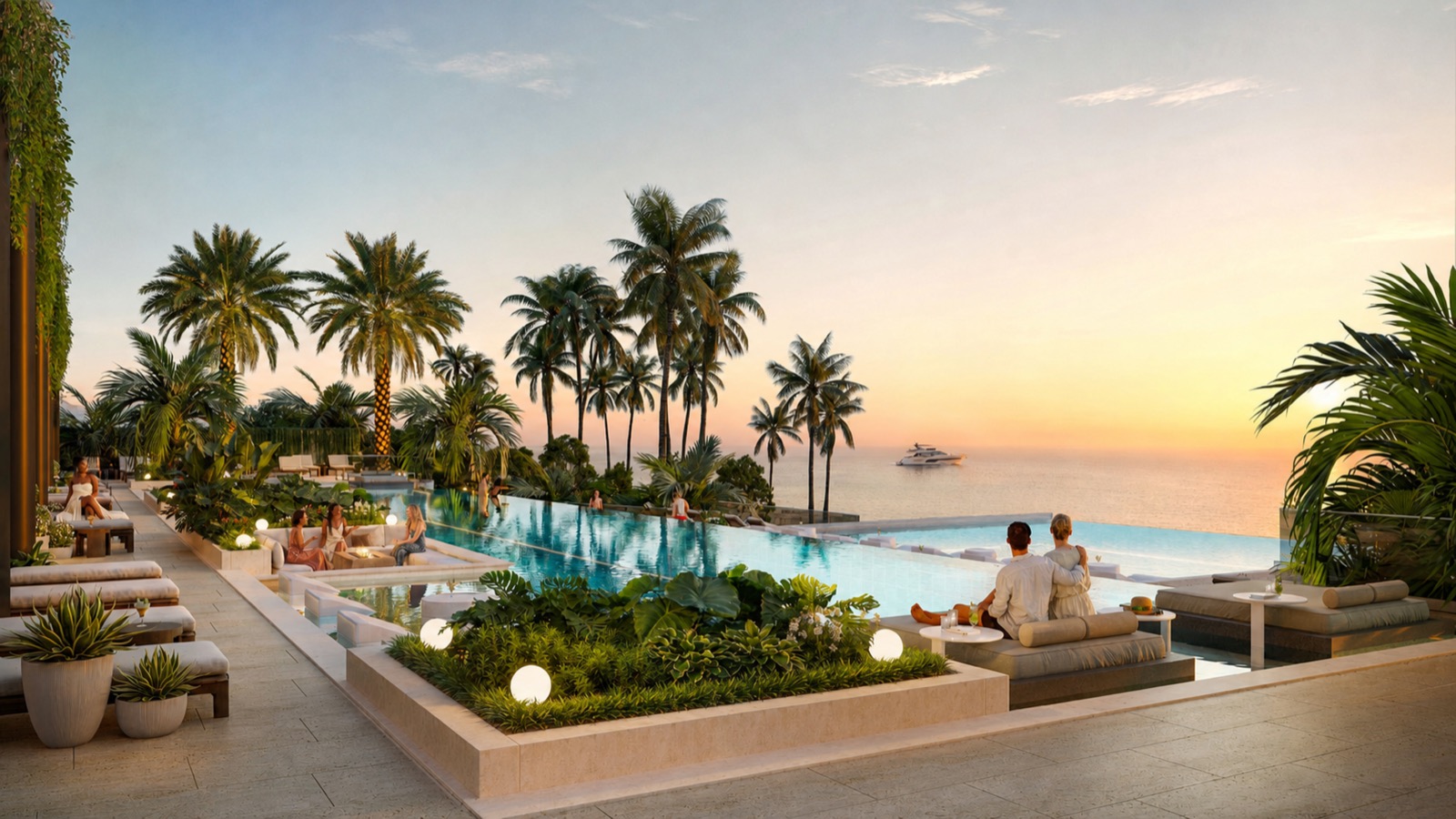 Aquamarine infinity pool overlooking the Caribbean Sea
