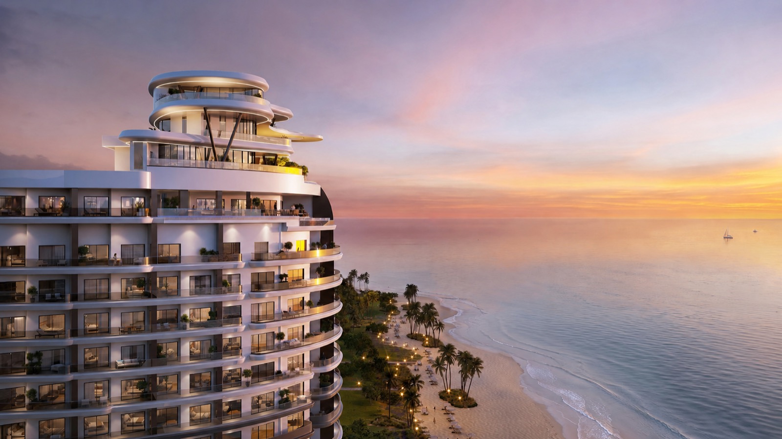 Aquamarine beachfront residence at sunset in Juan Dolio, Dominican Republic
